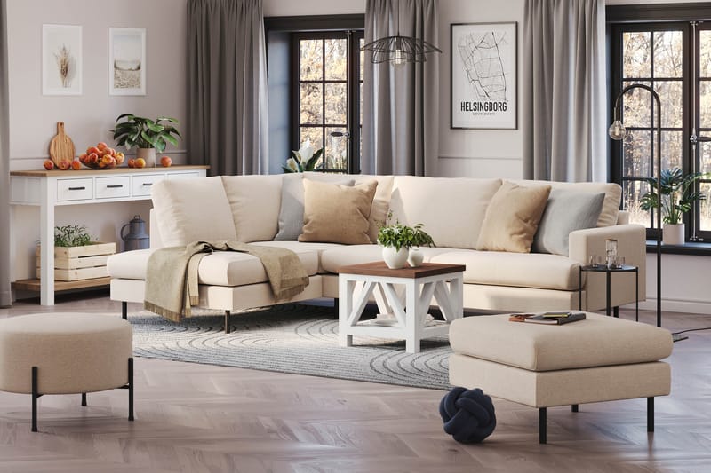 Menard Compact 4-sits Vänstervänd L-formad Schäslongsoffa i Tyg - Beige - Products - Möbler - Soffa - Divansoffa & schäslongsoffa - 4 sits soffa med divan