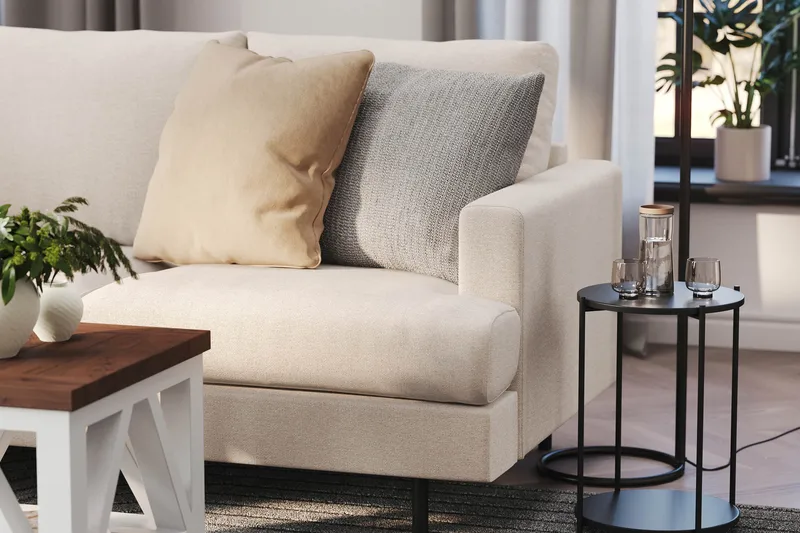 Menard Compact 4-sits Vänstervänd L-formad Schäslongsoffa i Tyg - Beige - Products - Möbler - Soffa - Divansoffa & schäslongsoffa - 4 sits soffa med divan