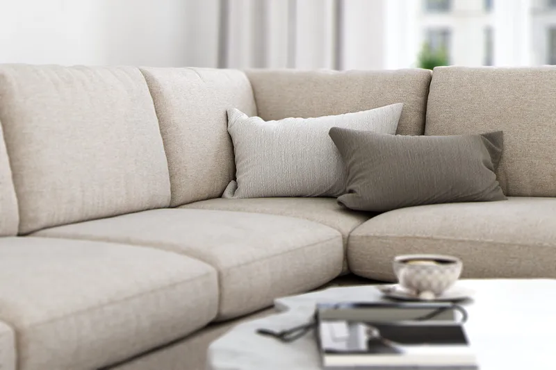 Ocean Lyx 4-sits Högervänd L-formad Schäslongsoffa i Tyg - Beige - Products - Möbler - Soffa - Divansoffa & schäslongsoffa - 4 sits soffa med divan