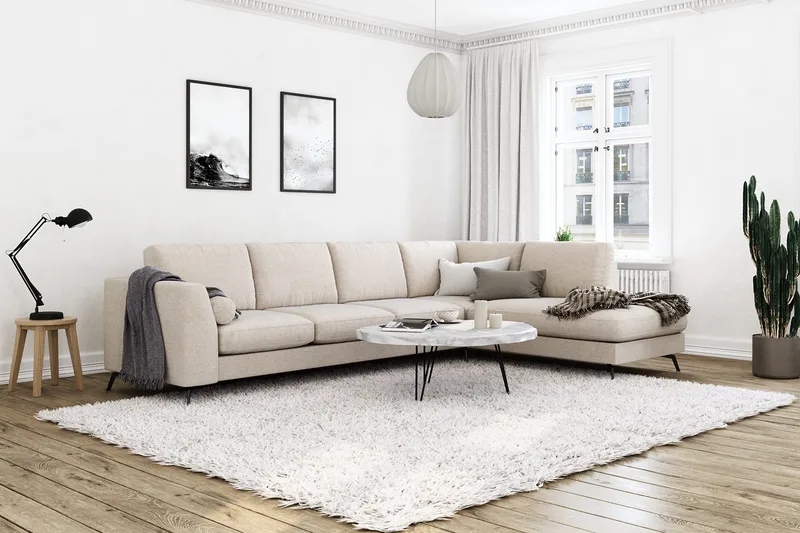 Ocean Lyx 4-sits Högervänd L-formad Schäslongsoffa i Tyg - Beige - Products - Möbler - Soffa - Divansoffa & schäslongsoffa - 4 sits soffa med divan
