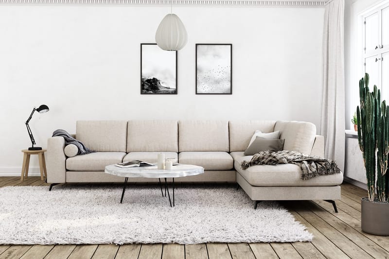 Ocean Lyx 4-sits Högervänd L-formad Schäslongsoffa i Tyg - Beige - Products - Möbler - Soffa - Divansoffa & schäslongsoffa - 4 sits soffa med divan