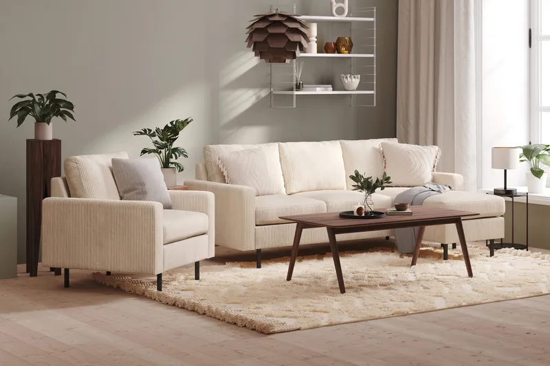 Peppe 3-sits Vändbar L-formad Divansoffa i Manchester - Beige - Products - Möbler - Soffa - Divansoffa & schäslongsoffa - 3 sits soffa med divan