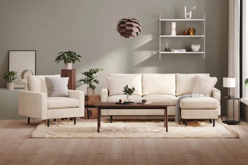 Peppe 3-sits Vändbar L-formad Divansoffa i Manchester - Beige - Products - Möbler - Soffa - Divansoffa & schäslongsoffa - 3 sits soffa med divan