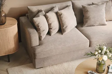 Rossita 4-sits Högervänd L-formad Djup Schäslongsoffa i Chenille - Grå / Brun - Products - Möbler - Soffa - Divansoffa & schäslongsoffa - 4 sits soffa med divan
