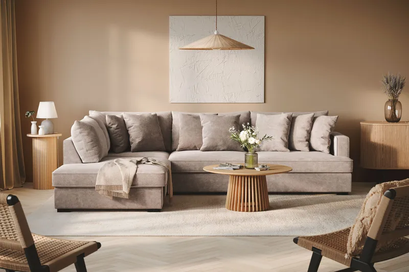 Rossita 4-sits Vänstervänd L-formad Djup Schäslongsoffa i Chenille - Grå / Brun - Products - Möbler - Soffa - Divansoffa & schäslongsoffa - 4 sits soffa med divan