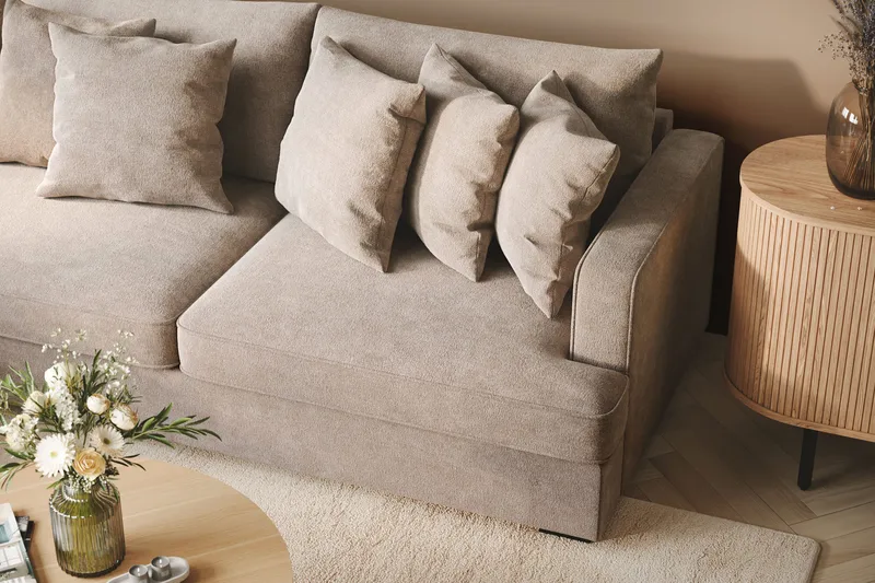 Rossita 4-sits Vänstervänd L-formad Djup Schäslongsoffa i Chenille - Grå / Brun - Products - Möbler - Soffa - Divansoffa & schäslongsoffa - 4 sits soffa med divan