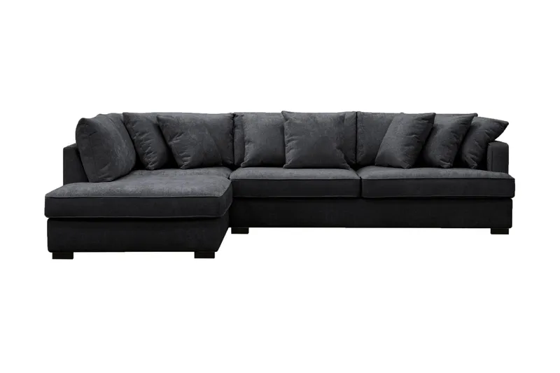 Rossita 4-sits Vänstervänd L-formad Djup Schäslongsoffa i Chenille, Svart