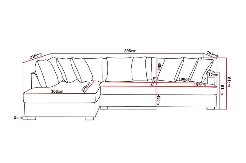 Rossita 4-sits Vänstervänd L-formad Djup Schäslongsoffa med Hel dyna i Chenille - Grå / Brun - Products - Möbler - Soffa - Divansoffa & schäslongsoffa - 4 sits soffa med divan