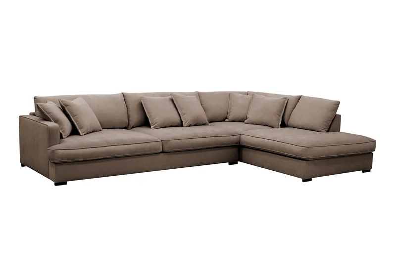 Rossita Lyx 4-sits Högervänd L-formad Extra Djup Schäslongsoffa i Tyg - Brun Tyg - Products - Möbler - Soffa - Divansoffa & schäslongsoffa - 4 sits soffa med divan
