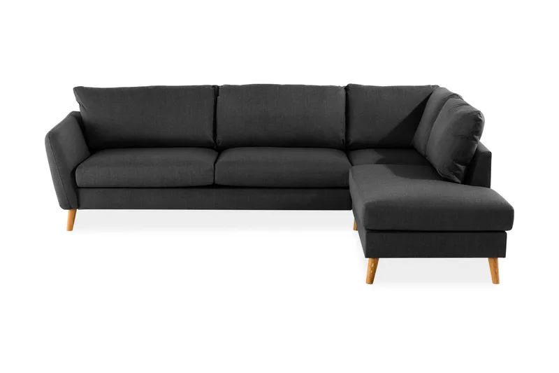Trend 4-sits Högervänd L-formad Schäslongsoffa i Tyg, Svart