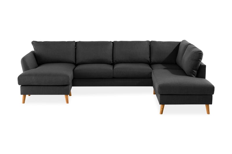Trend 4-sits Högervänd U-formad Soffa med Divan och Schäslong i Tyg, Svart