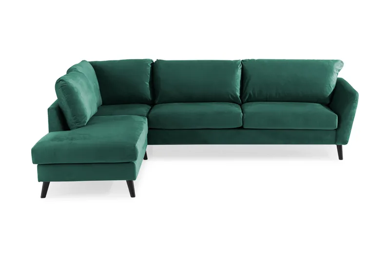 Trend 4-sits Vänstervänd L-formad Schäslongsoffa i Sammet, Grön