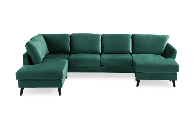 Trend 4-sits Vänstervänd U-formad Soffa med Divan och Schäslong i Sammet, Grön