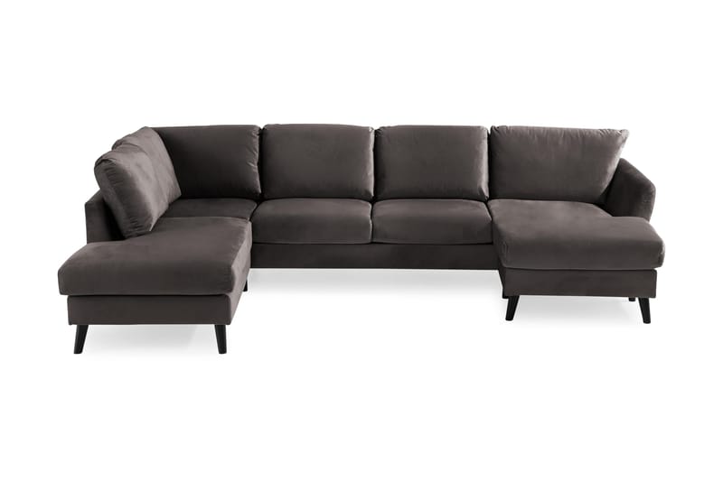 Trend 4-sits Vänstervänd U-formad Soffa med Divan och Schäslong i Sammet, Mörkgrå