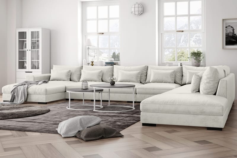 Dubai U-modulsoffa Large med Divan Vänster Sammet Extra Djup - Vit - Products - Möbler - Soffa - U-soffa