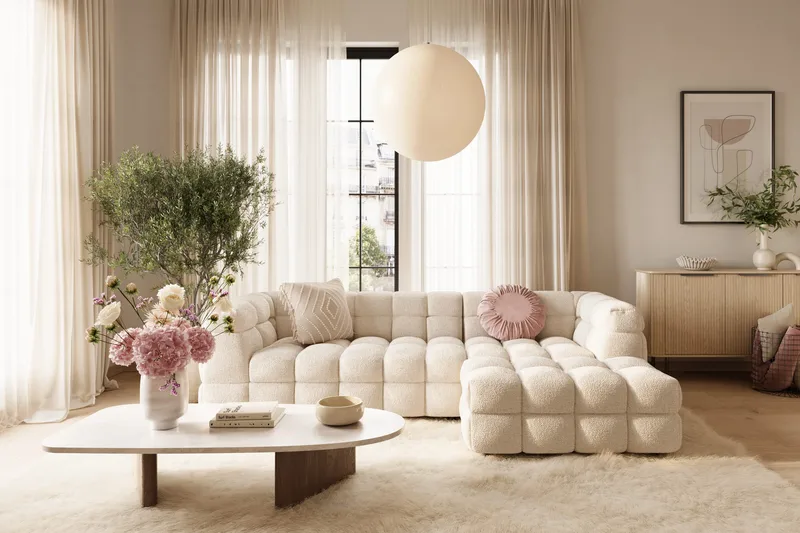 Elise Bubblig Soffgrupp 4-sits Divansoffa Vänster + Fåtölj - Beige - Products - Möbler - Soffa - Soffgrupp