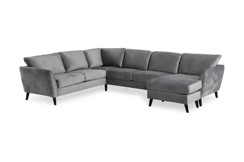 Trend 5-sits Högervänd L-formad Hörnsoffa med Divan i Sammet - Ljusgrå - Products - Möbler - Soffa - Hörnsoffa