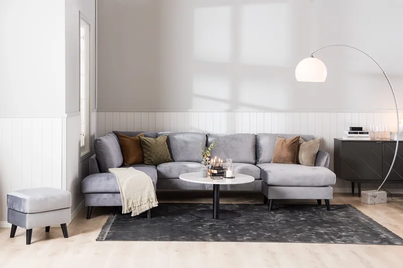 Trend 5-sits Högervänd L-formad Hörnsoffa med Divan i Sammet - Ljusgrå - Products - Möbler - Soffa - Hörnsoffa