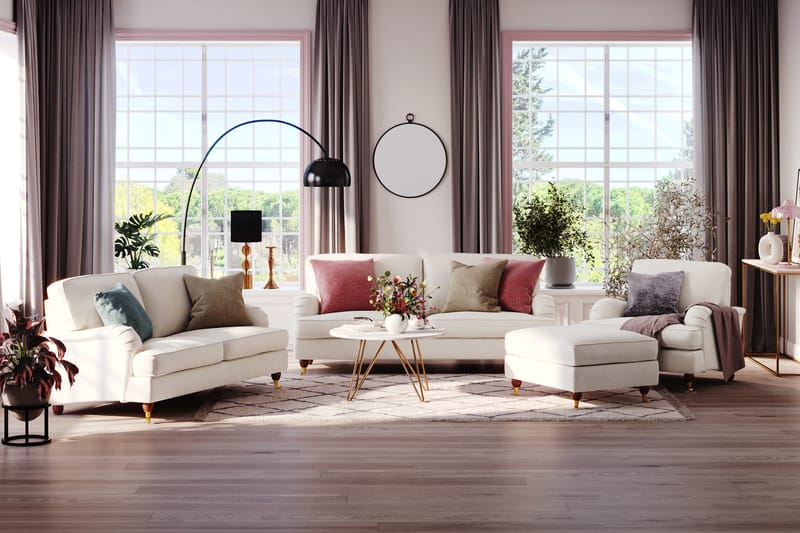 Howard Lyx 3-sits Sammetssoffa - Krämvit - Products - Möbler - Soffa - 3 sits soffa