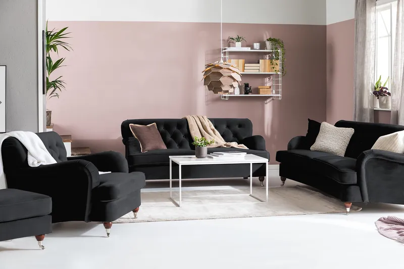 Howard Riviera 3-sits Svängd Sammetssoffa - Svart - Products - Möbler - Soffa - 3 sits soffa