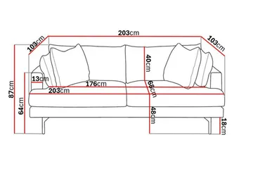 Menard 3-sits Djup Sammetssoffa 205 cm bred - Krämvit - Products - Möbler - Soffa - 3 sits soffa