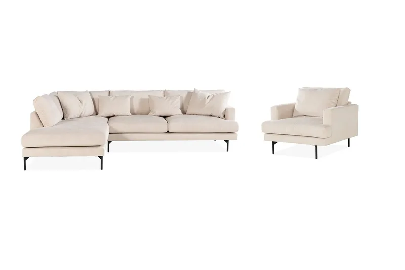 Menard Soffgrupp 4-sits Vänstervänd L-formad Schäslongsoffa + Stor Fåtölj i Manchester - Beige - Products - Möbler - Soffa - Soffgrupp