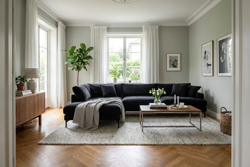 Menard Premium 5-sits Vänstervänd L-formad Djup Schäslongsoffa i Chenille - Svartt - Products - Möbler - Soffa - Divansoffa & schäslongsoffa