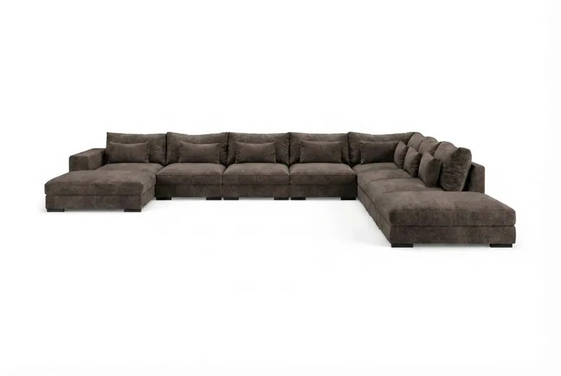 Dubai U-modulsoffa Large med Divan Vänster Extra Djup i Chenille, Mörkbrun