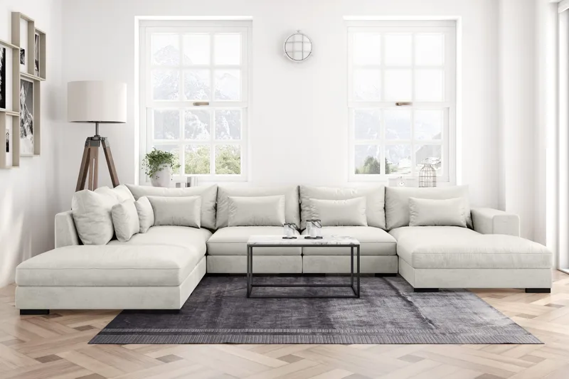 Dubai U-modulsoffa med Divan Höger Sammet - Vit - Products - Möbler - Soffa - Modulsoffa - Komplett modulsoffa