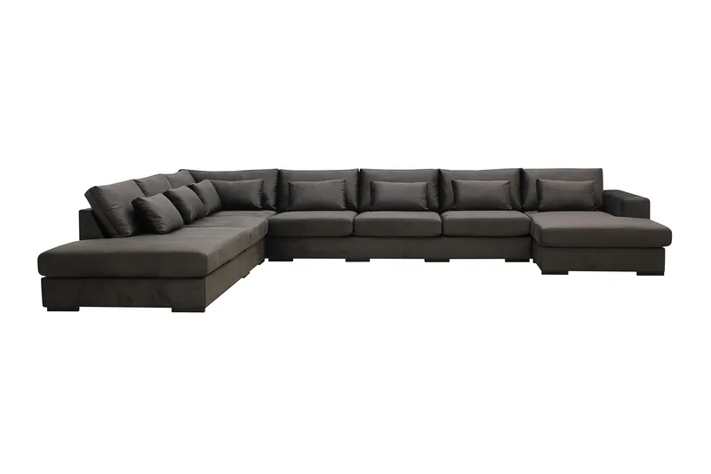 Grande Stor 7-sits U-Soffa med Divan Höger, Mörkgrå Sammet