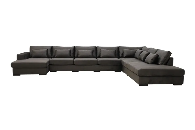 Grande Stor 7-sits U-Soffa med Divan Vänster, Mörkgrå Sammet