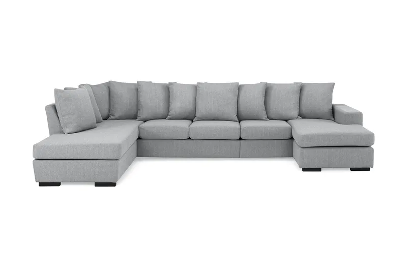 Nebraska U-soffa Divan Höger Kuvertkuddar, Ljusgrå