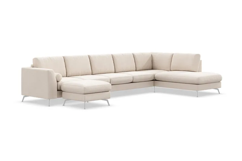Ocean Lyx 6-sits Högervänd U-formad Soffa med Divan och Schäslong + Fotpall i Tyg - Beige - Products - Möbler - Soffa - U-soffa