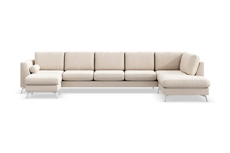 Ocean Lyx 6-sits Högervänd U-formad Soffa med Divan och Schäslong + Fotpall i Tyg, Beige