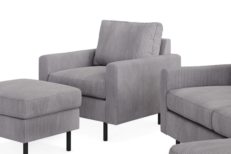 Peppe Soffgrupp 3-sits Vändbar L-formad Divansoffa + Fåtölj + Fotpall i Manchester - Mörkgrå - Products - Möbler - Soffa - Soffgrupp