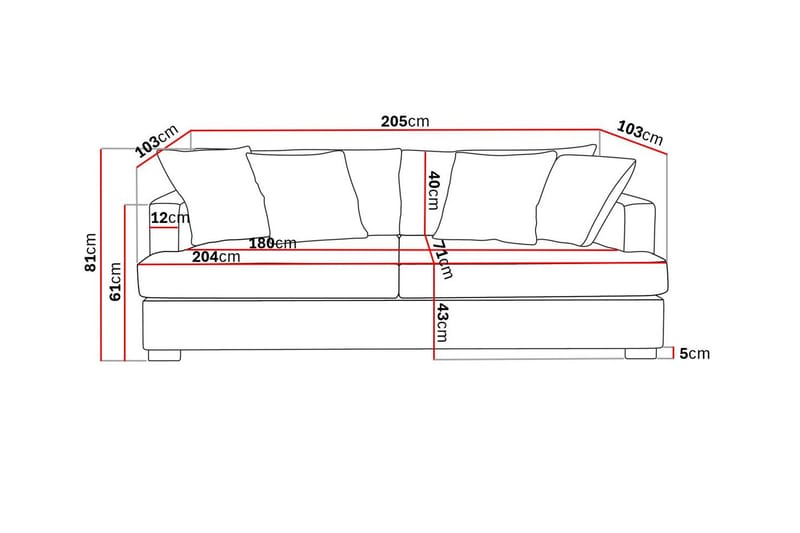 Rossita 3-sits Djup Tygsoffa - Brun - Products - Möbler - Soffa - 3 sits soffa