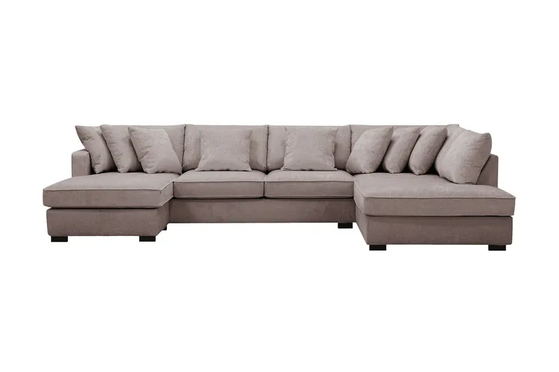 Rossita 5-sits Högervänd U-formad Djup Soffa med Divan och Schäslong i Chenille, Grå / Brun