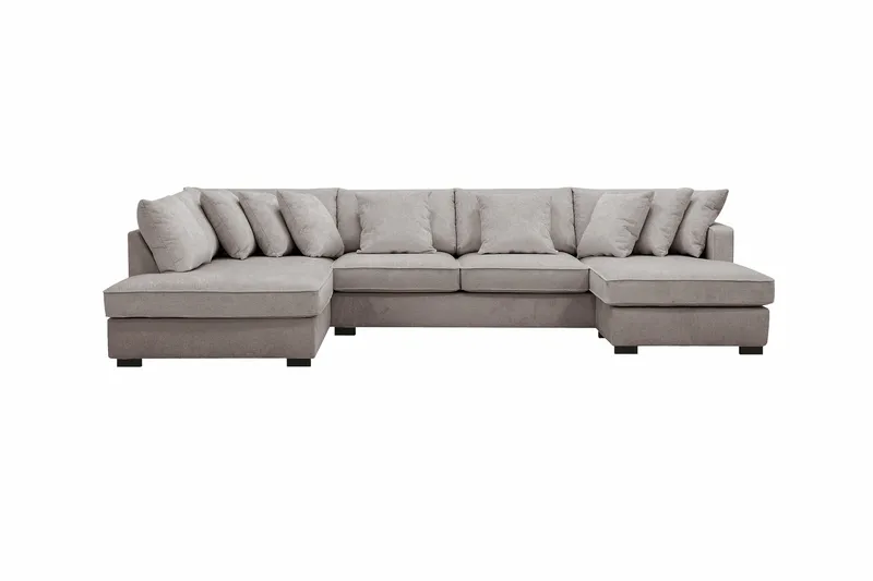 Rossita 5-sits Vänstervänd U-formad Djup Soffa med Divan och Schäslong i Chenille, Grå / Brun