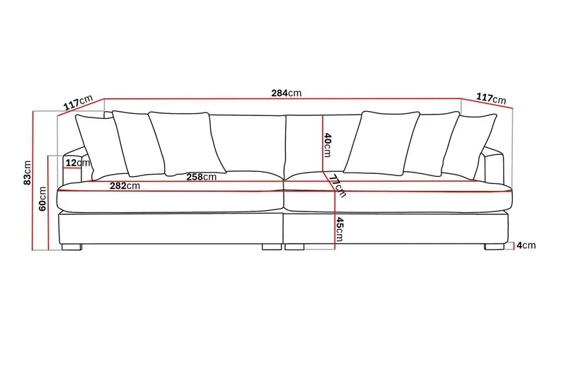 Rossita Lyx 4-sits Extra djup Soffa i Chenille - Grå / Brun - Products - Möbler - Soffa - 4 sits soffa