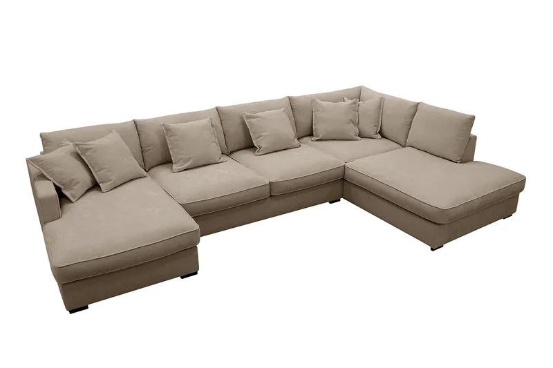 Rossita Lyx 5-sits Vänstervänd U-formad Extra djup Soffa med Divan och Schäslong i Tyg - Brun - Products - Möbler - Soffa - U-soffa