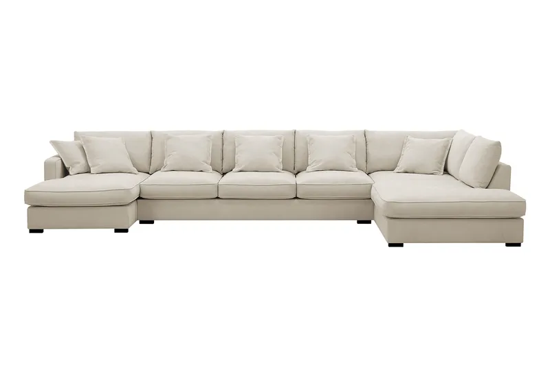 Rossita Lyx 6-sits Vänstervänd U-formad Extra djup Soffa med Divan och Schäslong i Tyg, Beige