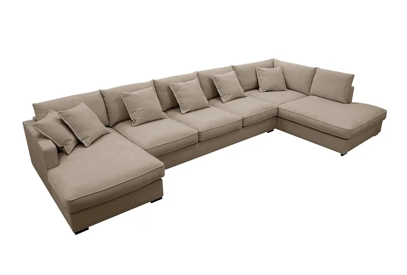 Rossita Lyx 6-sits Vänstervänd U-formad Extra djup Soffa med Divan och Schäslong i Tyg - Brun - Products - Möbler - Soffa - U-soffa