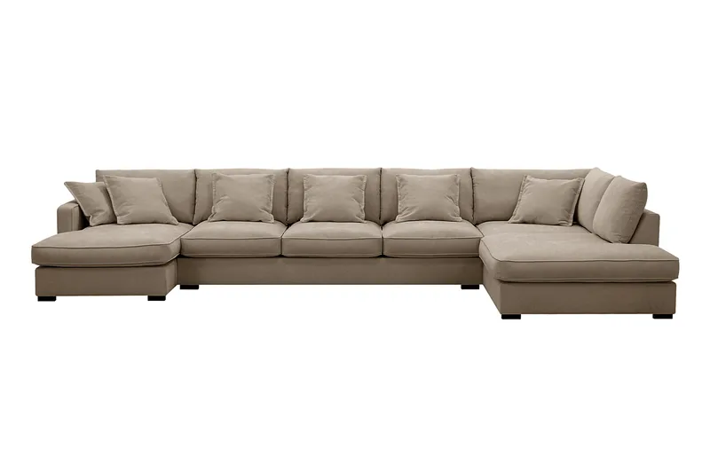 Rossita Lyx 6-sits Vänstervänd U-formad Extra djup Soffa med Divan och Schäslong i Tyg, Brun