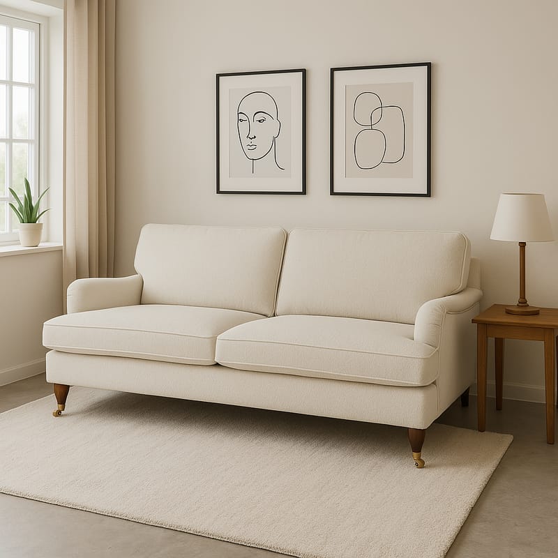 Soffa 210 cm bred Howard Watford Deluxe i bouclé - Vit - Products - Möbler - Soffa - Howardsoffa