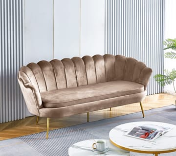 Soffa 3-sits i mörk beige sammet/mässing - Kingsley - Mörk beige - Products - Möbler - Soffa - Sammetssoffa