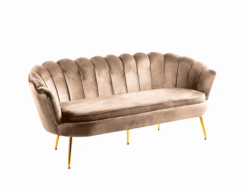 Soffa 3-sits i mörk beige sammet/mässing - Kingsley, Mörk beige