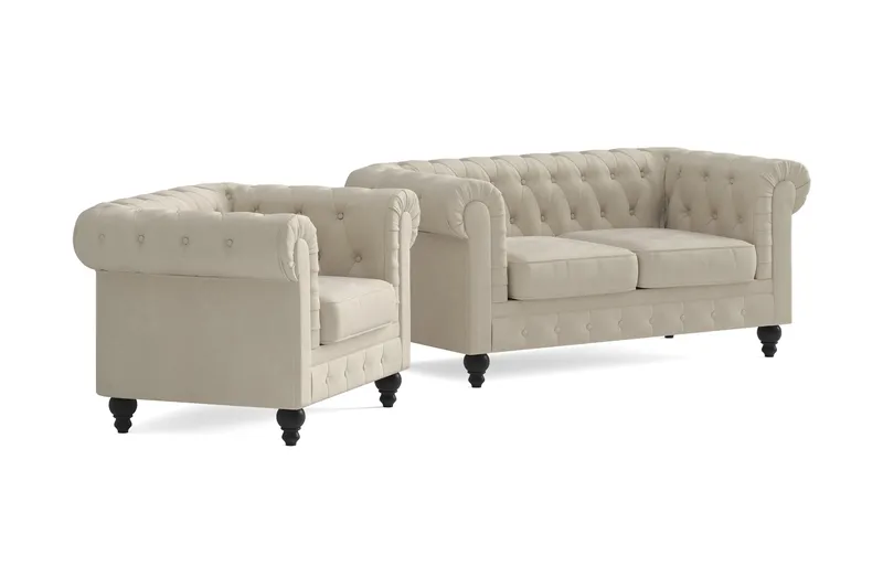 Chesterfield Lyx Soffgrupp 2-sits+Fåtölj - Beige - Products - Möbler - Soffa - Soffgrupp - Chesterfield soffgrupp
