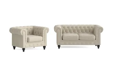 Chesterfield Lyx Soffgrupp 2-sits+Fåtölj, Beige