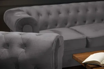 Chesterfield Lyx Soffgrupp 3+2+1 i Sammet - Mörkgrå / Grå - Products - Möbler - Soffa - Soffgrupp - Chesterfield soffgrupp