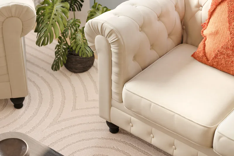 Chesterfield Lyx Soffgrupp 3-sits+2-sits+Fåtölj - Beige - Products - Möbler - Soffa - Soffgrupp - Chesterfield soffgrupp